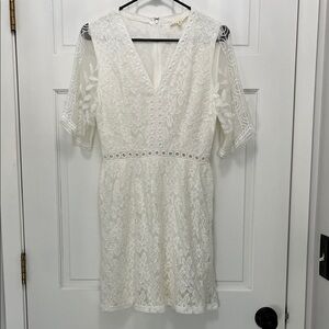 NWOT Promesa Floral White Lace Mini Dress w/ Quarter Sleeves - Size Medium